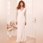 Nwt Lulus Size L Natural Beauty White Lace Long Sleeve Maxi Dress Wedding Gown