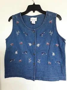 Women’s CHRISTOPHER & BANKS Blue Denim Jean Button Top Shirt Blouse Size L - Picture 1 of 3