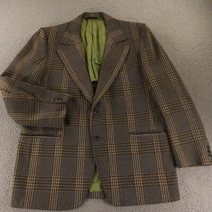 VTG Prince of Wales Check Jacket M Polyester Wool Blazer Double Knit 70s USA 42R - Picture 1 of 16