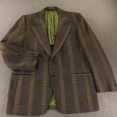 VTG Prince of Wales Check Jacket M Polyester Wool Blazer Double Knit 70s USA 42R - Image 1 of 4