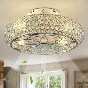 Caged Crystal Ceiling Fans with Lights and Remote,20" Flush Mount Low Profile Ce - Picture 1 of 9