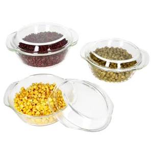 3tlg Set Brat- & Backform 0,7L 1L 1,5L Deckel Auflaufform rund Gratin Glas - Bild 1 von 6