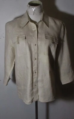 ЛЬНЯНОЙ VALERIE STEVENS желтовато-коричневый 100% льняной куртки рубашка размер PL - Изображение 1 из 4