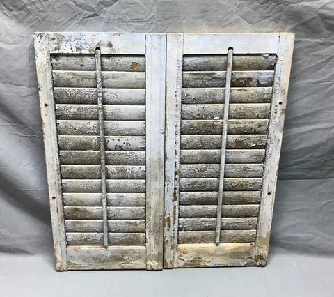 Pair VTG Shabby Slate Gray Antique House Wood Window Shutters 12x26 Old 253-23B Cover