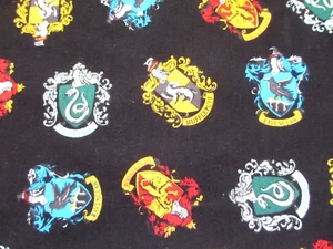 Harry Potter Hogwarts Houses Crests Fabric Remnant 35" by 22" - Picture 1 of 4