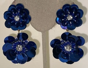 Francescas Blue Beaded Flower Rhinestone Pierced Earrings XG-65 - Picture 1 of 7