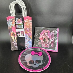 Monster High Juego de Suministros de Fiesta 8 Bolsas Kraft de Regalo Platos 16 Servilletas NUEVO - Imagen 1 de 8