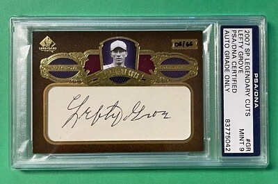 LEFTY GROVE AUTOGRAPH 2007 UD SP LEGENDARY CUTS 6/66 PSA/DNA AUTO GRADE 9 - Image 1 of 2