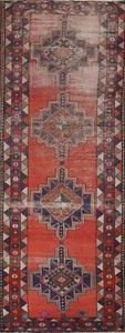 Semi-Antique Geometric Wool Ardebil Runner Rug 4x11 Hand-knotted Hallway Carpet - Picture 1 of 19