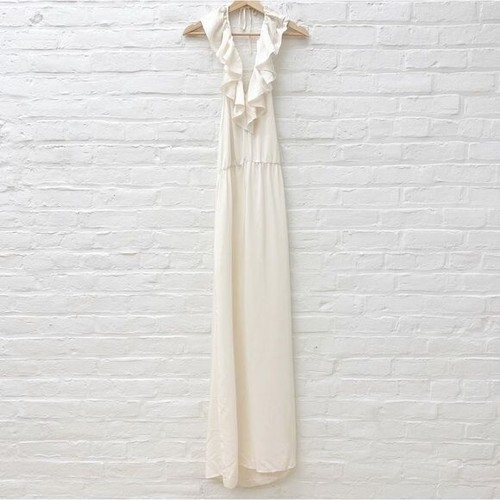 OFF WHITE Amanda Uprichard Maxi abito in seta con volant bianco sporco piccolo