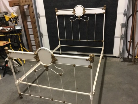Antique Cast Iron Bed Headboard & Footboard w/Original Rails Cover