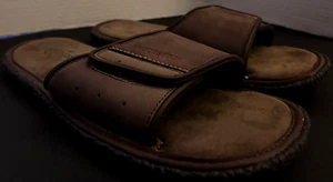 Men's Woodstock Hook & Loop Adj. Slide Brown Cushioned Rubber Sole 11 Comfy - Picture 1 of 8