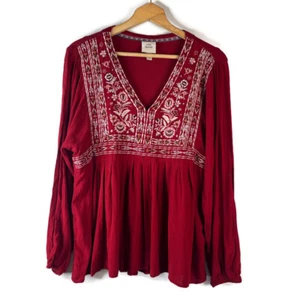 Knox Rose Damen Bluse Oberteil Größe XL rot bestickt Blumen Bauern Langarm - Bild 1 von 11