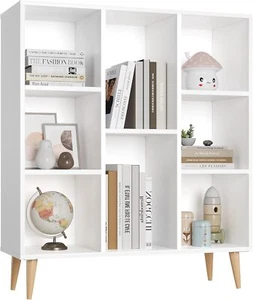 White Bookshelf, Wooden Open Shelf Bookcase, Modern Minimalist Bookcase 8 Cube - Picture 1 of 6