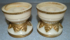 Vintage White Hard Plastic painted gold accents Candle Stick Holders - Picture 1 of 4