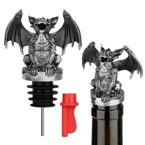 Gothic Gargoyle Head 2-In-1 Metal Wine Bottle Pourer and Stopper Bar Accessory - Picture 1 of 16