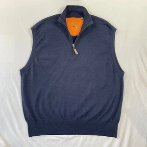 Orvis Merino Wool 1/4 Zip Knit Sweater Vest Size XL Men's Navy Blue - Picture 1 of 7