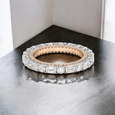 14K Multi Tone Gold Diamond Eternity Emerald Cut 4 Carat Lab Grown Band 2.7 mm - Image 1 of 4