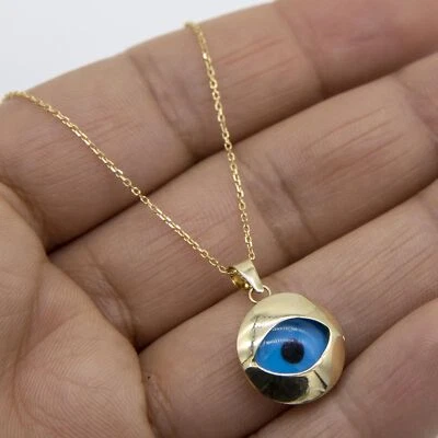 3/4" Evil Eye Pendant Necklace Real 14K Yellow Gold All Sizes - Image 1 of 4