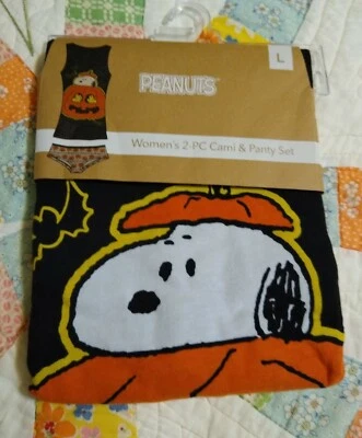 Peanuts Snoopy/ Woodstock 🎃 Womens Large 2PC CAMI & PANTY 95%Cotton/5% Spdx New - Image 1 of 4