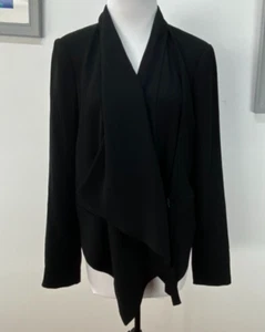 WITCHERY SIZE 14 WOMENS BLACK LINED FRONT BUCKLE CLOSE JACKET POCKET CUFF BUTTON - Picture 1 of 11