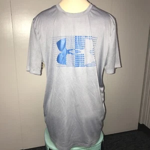 Under Armour Run Graphic Athletic T Shirt Men Medium Short Sleeve Heatgear Gray - Picture 1 of 2