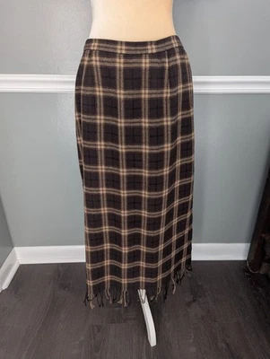 Falda vintage Briggs para mujer 14 escoceses tartán flecos occidentales mezcla lana country Foto 1 de 4