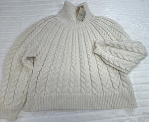 Faherty Sweater Womens XL Cream Frost Cableknit Alpaca Wool Pullover Cozy Soft - Picture 1 of 12