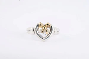 Tiffany & Co. 925 Silver 18k Yellow Gold Ribbon Open Heart Ring Size 5 (3.17g.) - Picture 1 of 6