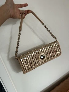Kate Spade Woven Clutch Shoulder Bag In Nude/Gold - Picture 1 of 14