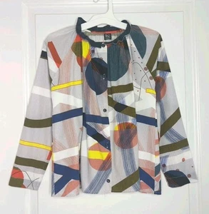 Leoca Paris Designer Girl's Geo Shape Printed LS Button Down Top Ruffle Neck 14 - Picture 1 of 10