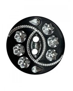 Bottone Gioiello Nero Ø 18 mm Lineato 28 Plastica con Strass Argento BPG-28-18-1 - Imagen 1 de 8