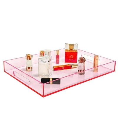 Pink Acrylic Serving Tray with Handles, Pink Decorative Storage Arylic Trays,... - Image 1 of 4