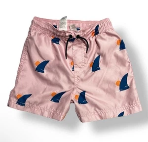 Tea Collection Swim Trunks, Pink w/ Blue Fins, Mesh Liner, Drawstring (Boys 6) - Picture 1 of 12