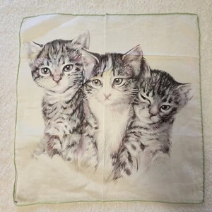 Vintage Taschentuch drei graue Tabby Kätzchen A.Skandia Print Swiss Made 1966 - Bild 1 von 5