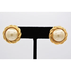 KJL Vintage Perlen Ohrringe goldfarben weiß klobig schwer signiert 90er BinAK - Bild 1 von 12