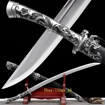 Espada china de acero al carbono WUSHU espada sable dragón plateado 银龙清刀 Dao Foto 1 de 4