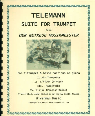 Bb or C Trumpet Solo Music Telemann Suite from Getreue Musikmeister w/continuo - Image 1 of 4