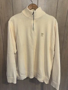 Izod Sweater Pullover 1/4 Zip Mock Neck Herren L gelb bestickt 100% Baumwolle - Bild 1 von 8