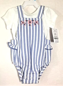 Mono con tirantes Carter's Baby 6M rosa flor azul a rayas camiseta niñas pantalones cortos nuevo con etiquetas - Imagen 1 de 9