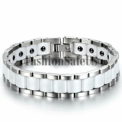 Pulseira masculina de aço inoxidável com ímã de cerâmica pulseira de saúde corrente 13 mm de largura - Imagem 1 de 4