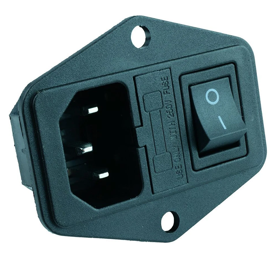 C14 IEC Fused and Switched Inlet Male Plug Chassis Panel Mount Connector