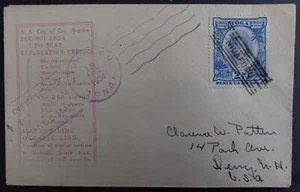 SCARCE 1934 Tonga 2nd Exploration Cruise on SS Los Angeles Cover 2 1/2d stamp - Picture 1 of 2