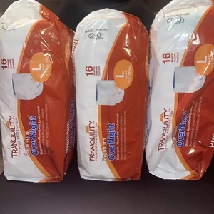 TRANQUILITY PREMIUM OVERNIGHT DISPOSABLE ABSORBENT UNDERWEAR 48CT LOT OF 3 Large - Picture 1 of 2