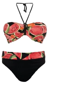 Freya rot Wassermelone Bügel Bandeau Bikini Oberteil 32G & Slip 8 schwarz & rot - Bild 1 von 6