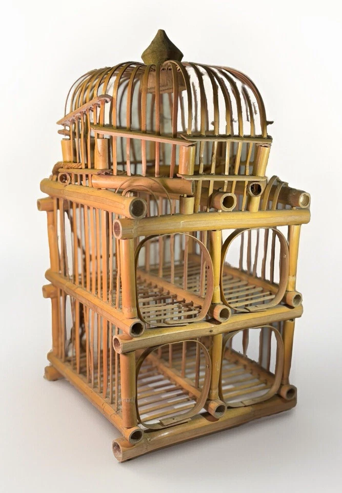 Rare Mid Century Modern Bamboo Bottle Holder Wine Rack Rustic Boho VTG 19"x9.5" - Image 1 of 4