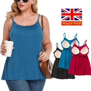 Plus Size Women Camisole Plus Size Basic Tank Top T-Shirt with Built in Bra Crop - Picture 1 of 22