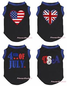 4th July Blue Black Top T-Shirt USA UK Flag Pet Cat Dog Puppy One Piece Clothes