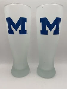2 University of Michigan Big Blue M Pilsner Frosted Beer Glass - Picture 1 of 4
