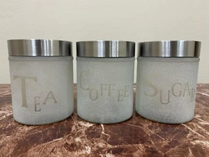 Set of 3 Frosted Glass Tea Coffee Sugar Storage Jars Best For Kitchen Décor - Picture 1 of 4